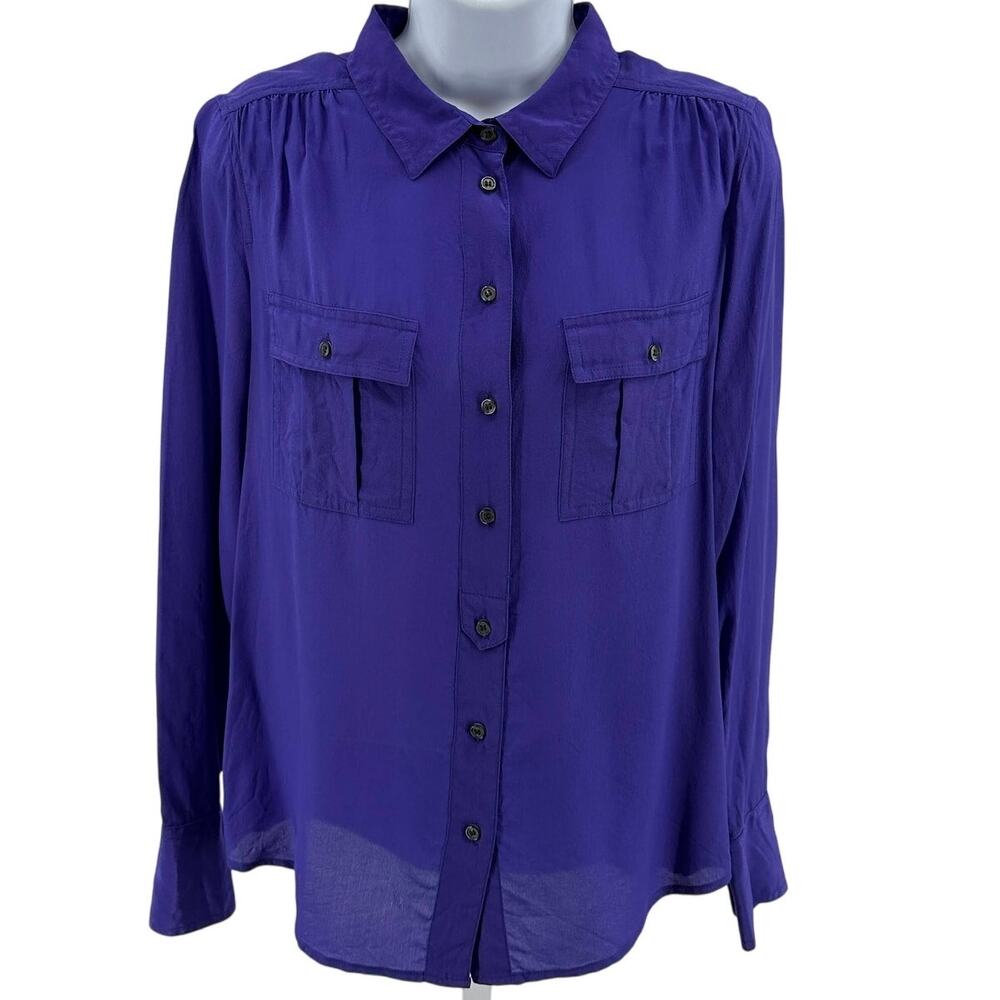 J.Crew Silk Top WMNS S Button Up Purple Long Sleeve Lightweight Collared Blouse